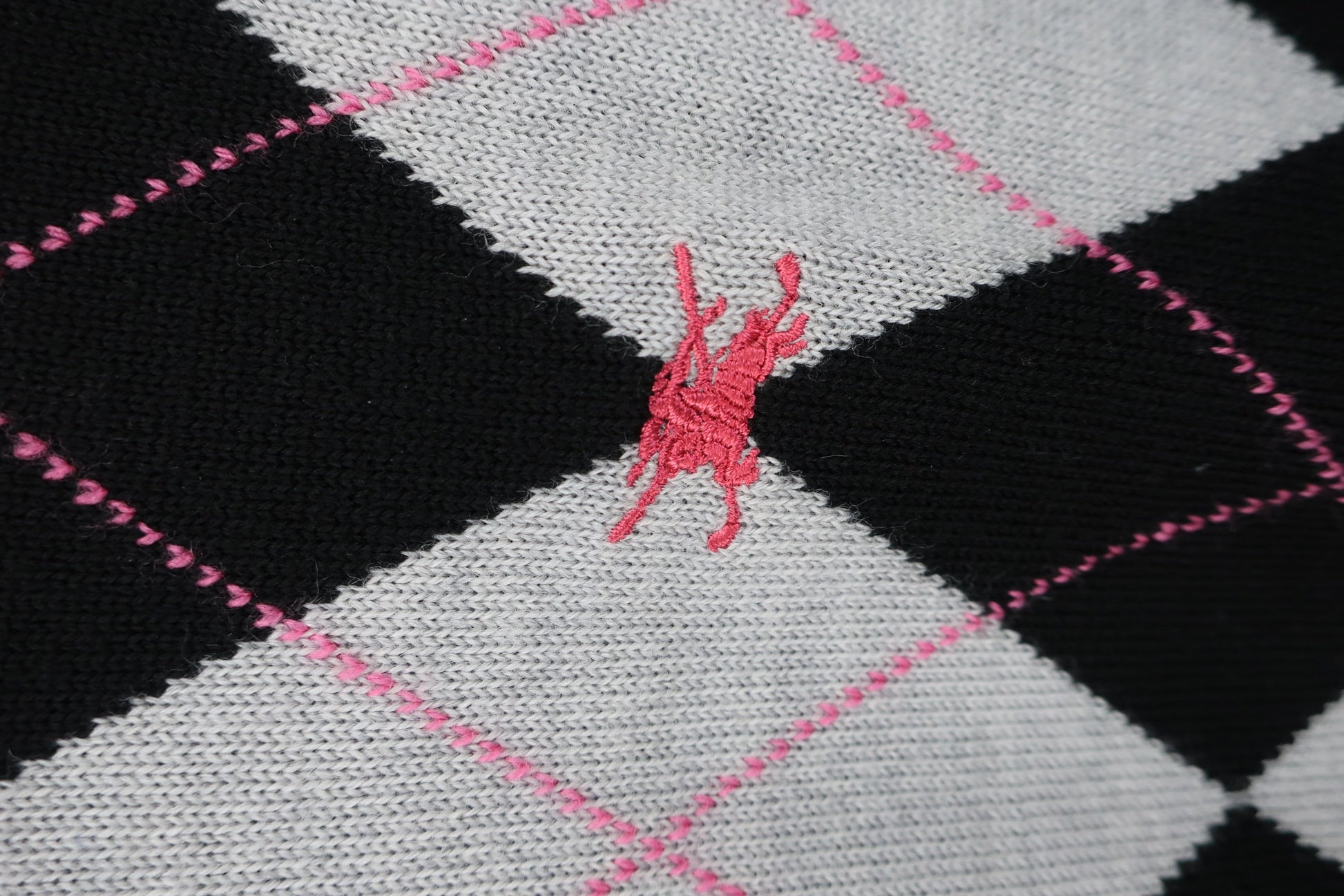BURBERRY GOLF(バーバリーゴルフ) ハーフジップニットシャツ 黒アーガイル柄 レディース M A-2