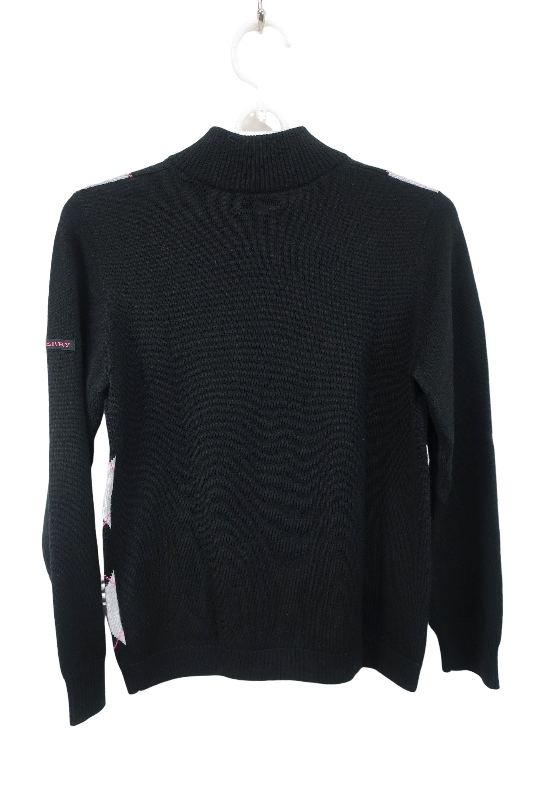 BURBERRY GOLF(バーバリーゴルフ) ハーフジップニットシャツ 黒アーガイル柄 レディース M A-4
