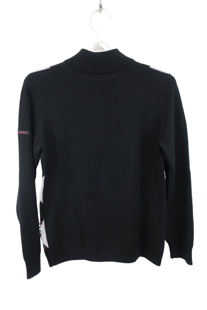 BURBERRY GOLF(バーバリーゴルフ) ハーフジップニットシャツ 黒アーガイル柄 レディース M A-4