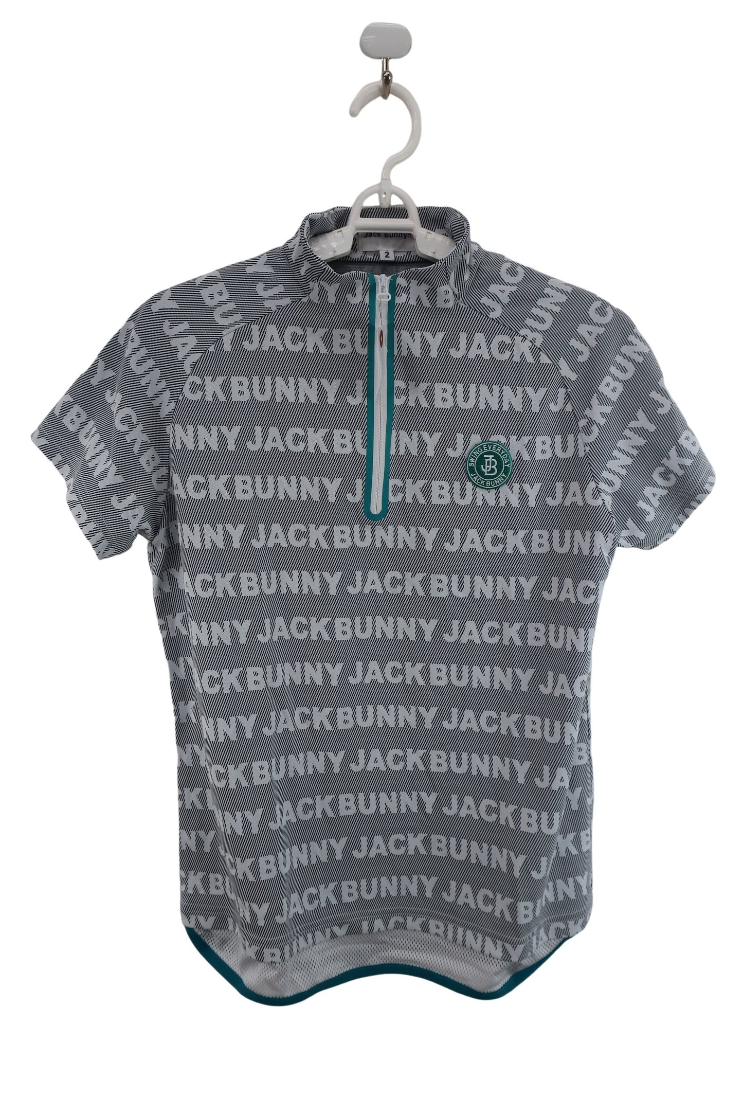 Jack Bunny(ジャックバニー) 半袖ハーフジップシャツ 白黒ロゴ柄 レディース 2 263-1167438 A-1