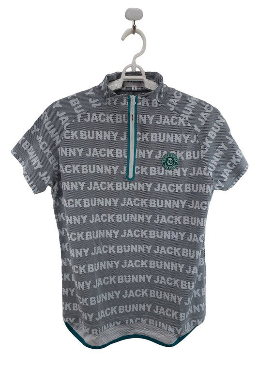 Jack Bunny(ジャックバニー) 半袖ハーフジップシャツ 白黒ロゴ柄 レディース 2 263-1167438 A-1