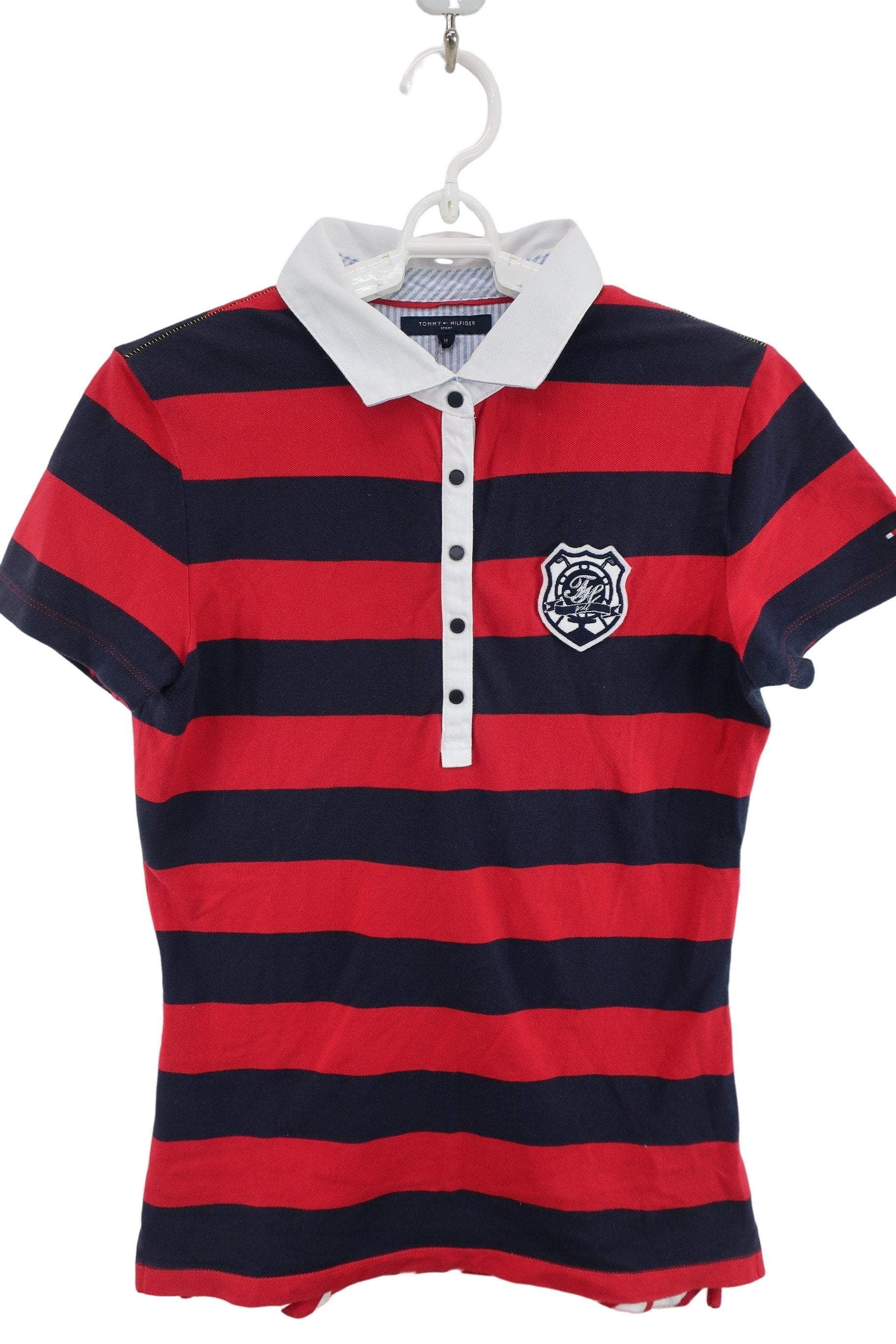 TOMMY HILFIGER GOLF(トミーヒルフィガーゴルフ) ポロシャツ 赤ネイビーボーダー レディース M A-1