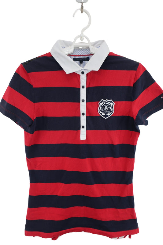 TOMMY HILFIGER GOLF(トミーヒルフィガーゴルフ) ポロシャツ 赤ネイビーボーダー レディース M A-1