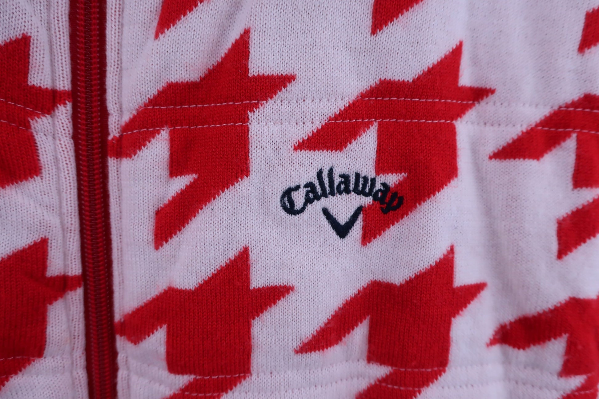 Callaway(キャロウェイ) ニットブルゾン 白赤千鳥柄 レディース LL 241-0960804 A-3