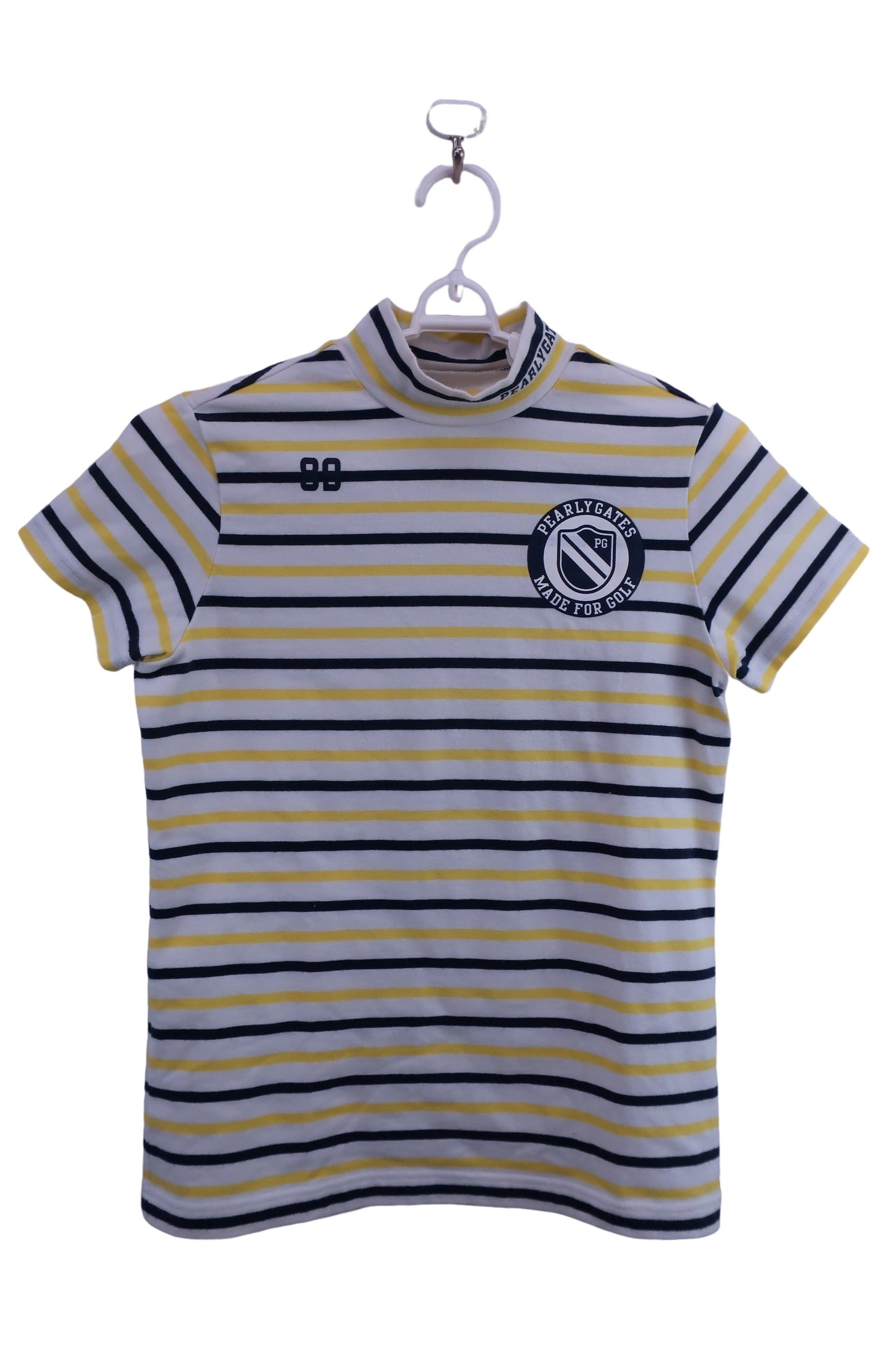 PEARLY GATES(パーリーゲイツ) 半袖モックネックシャツ 白黄色ネイビーボーダー レディース 1 055-6167304 B-1