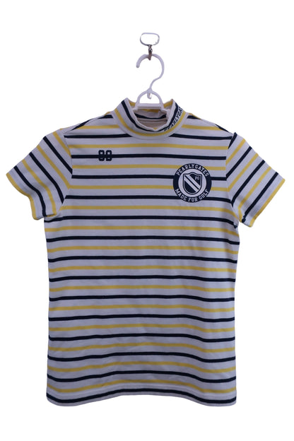 PEARLY GATES(パーリーゲイツ) 半袖モックネックシャツ 白黄色ネイビーボーダー レディース 1 055-6167304 B-1