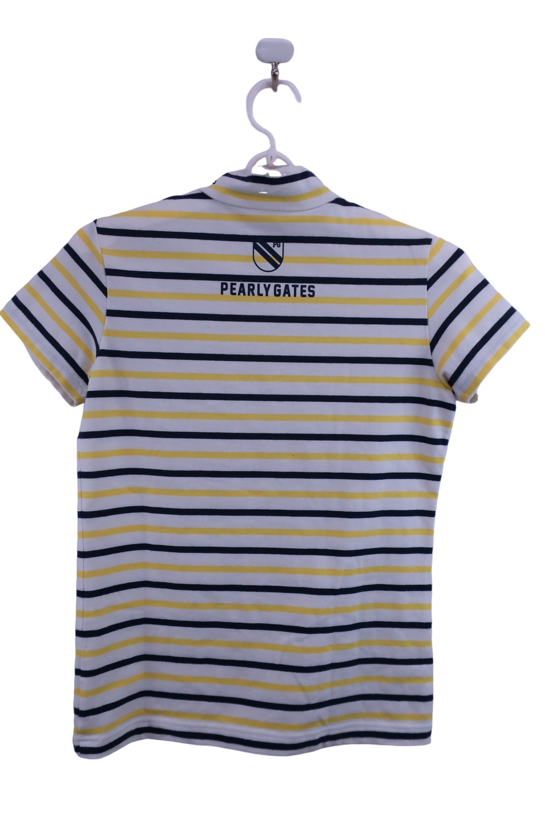 PEARLY GATES(パーリーゲイツ) 半袖モックネックシャツ 白黄色ネイビーボーダー レディース 1 055-6167304 B-7