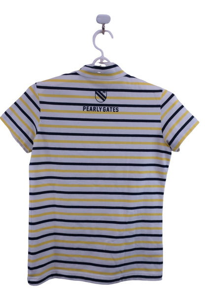 PEARLY GATES(パーリーゲイツ) 半袖モックネックシャツ 白黄色ネイビーボーダー レディース 1 055-6167304 B-7