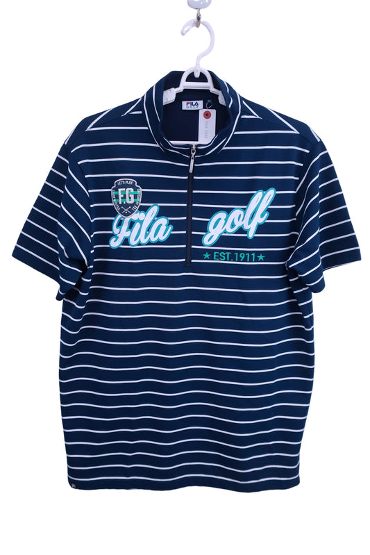FILA GOLF(フィラゴルフ) ハーフジップシャツ ネイビーボーダー メンズ LL A-1