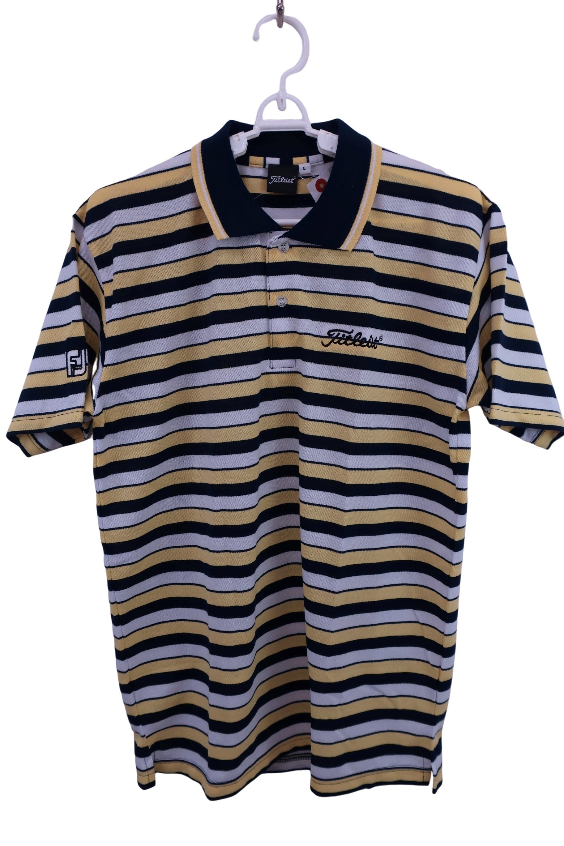 Titleist(タイトリスト) ポロシャツ 白黄色ネイビーボーダー メンズ L N-1