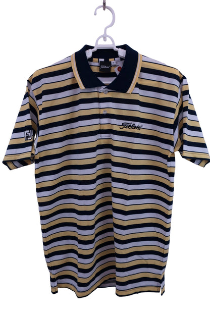 Titleist(タイトリスト) ポロシャツ 白黄色ネイビーボーダー メンズ L N-1