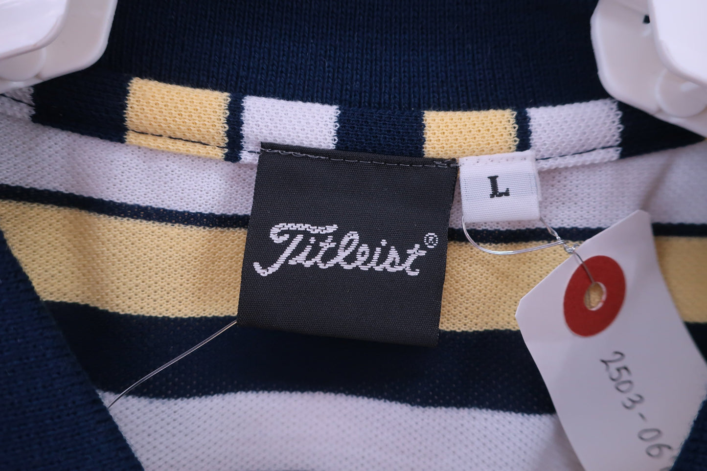 Titleist(タイトリスト) ポロシャツ 白黄色ネイビーボーダー メンズ L N-3