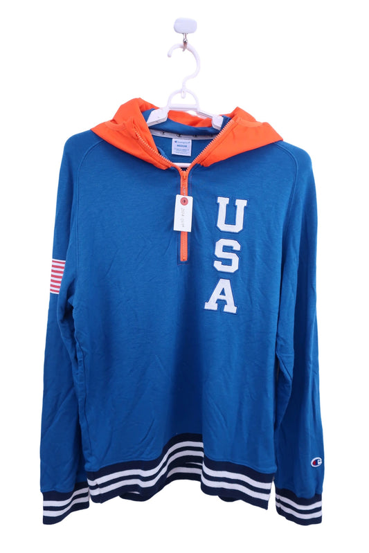 Champion(チャンピオン) ハーフジップシャツ 青オレンジ メンズ M A-1