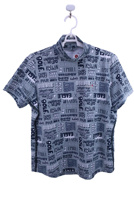 Kolwin(コルウィン) 半袖モックネックシャツ グレー総柄 レディース LL A-1