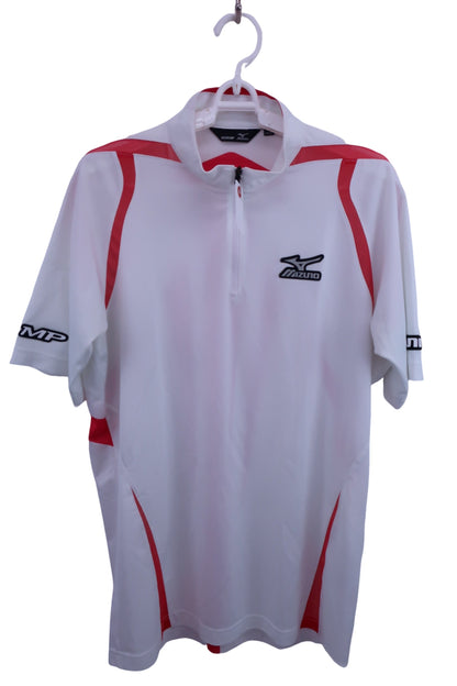 MIZUNO(ミズノ) 半袖ハーフジップシャツ 白赤 メンズ L B-1