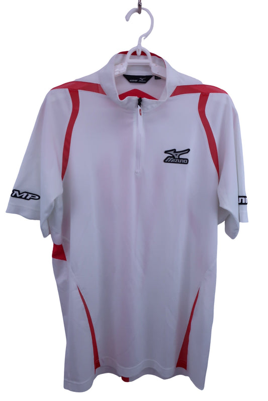 MIZUNO(ミズノ) 半袖ハーフジップシャツ 白赤 メンズ L B-1