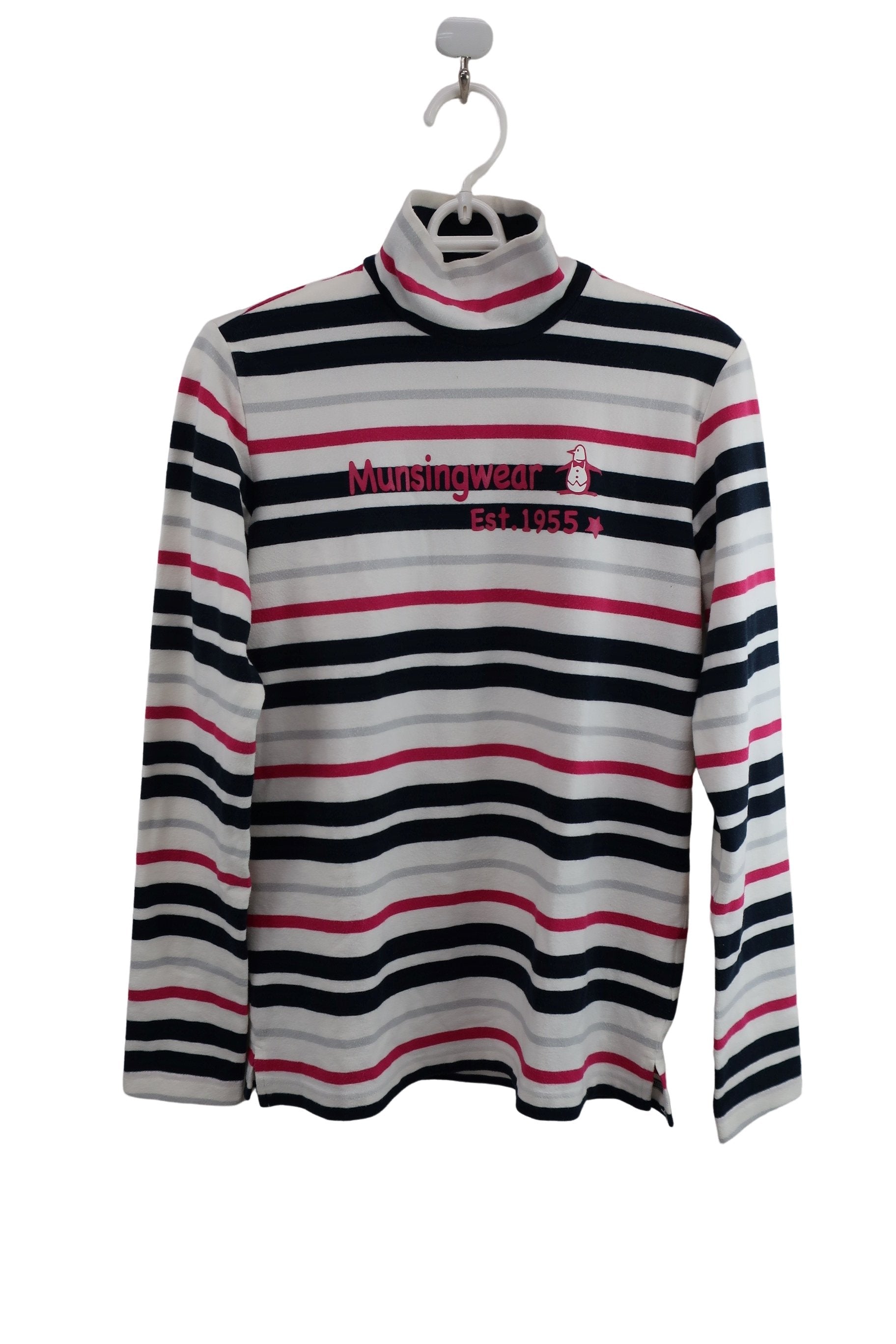 Munsingwear(マンシングウェア) ハイネックシャツ 白ピンクネイビーボーダー レディース L B-1
