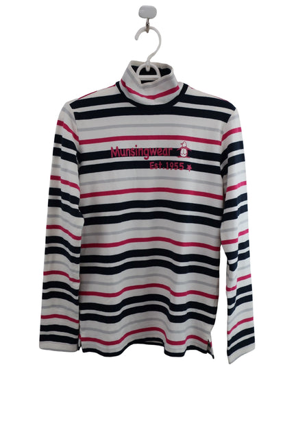 Munsingwear(マンシングウェア) ハイネックシャツ 白ピンクネイビーボーダー レディース L B-1