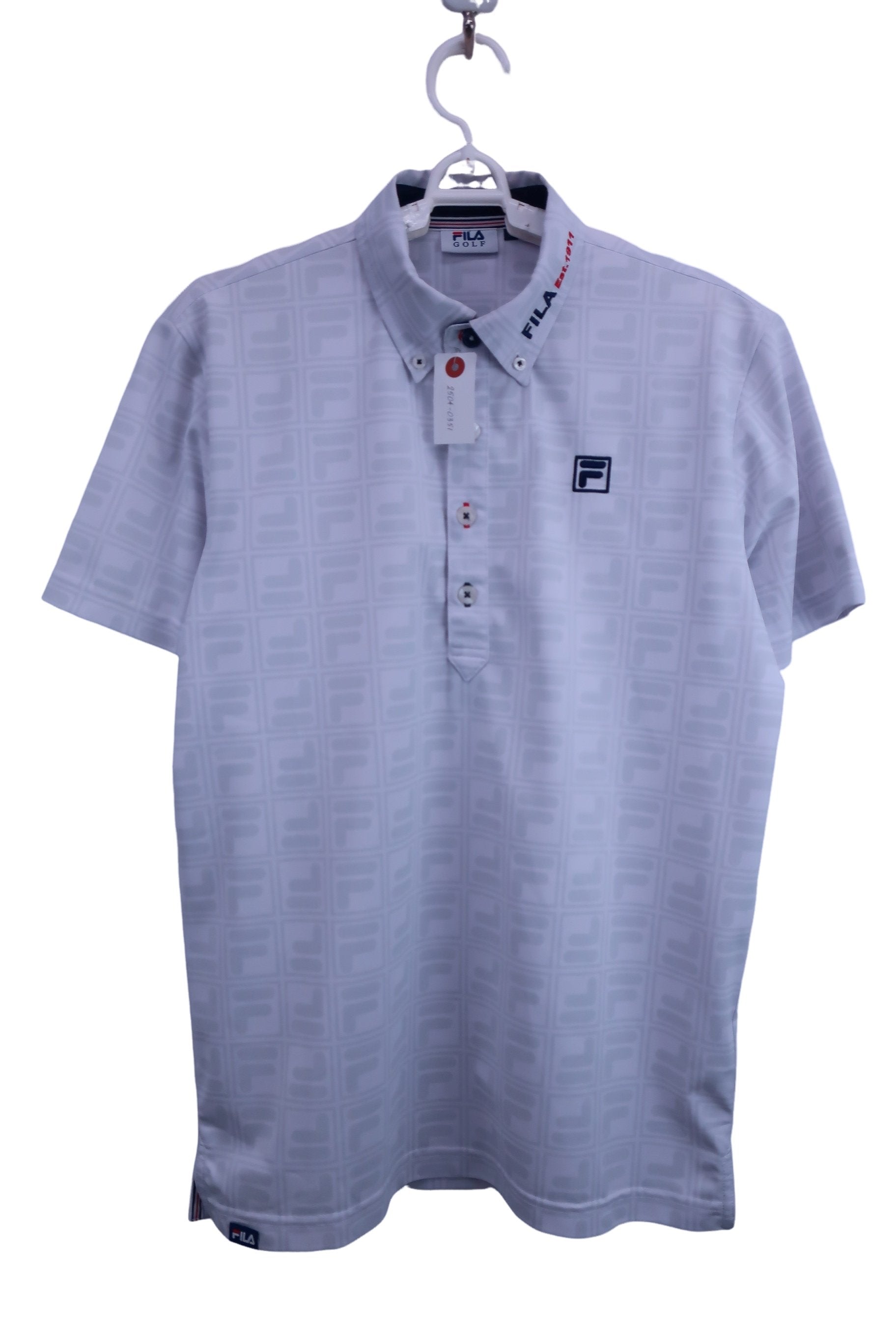 FILA GOLF(フィラゴルフ) ポロシャツ 白グレーロゴ柄 メンズ M B-1