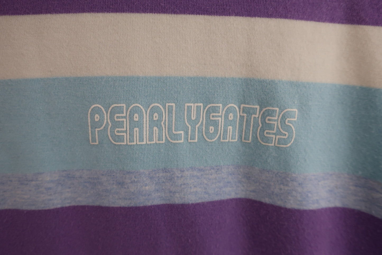 PEARLY GATES(パーリーゲイツ) 半袖モックネックシャツ 白紫水色ボーダー メンズ 3 053-167403 B-2