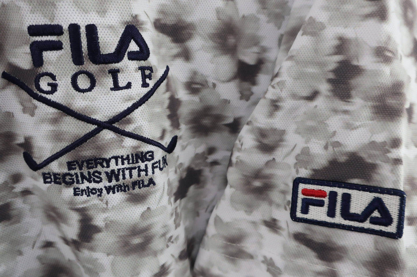 FILA GOLF(フィラゴルフ) ポロシャツ 白グレー総柄 メンズ L A-2