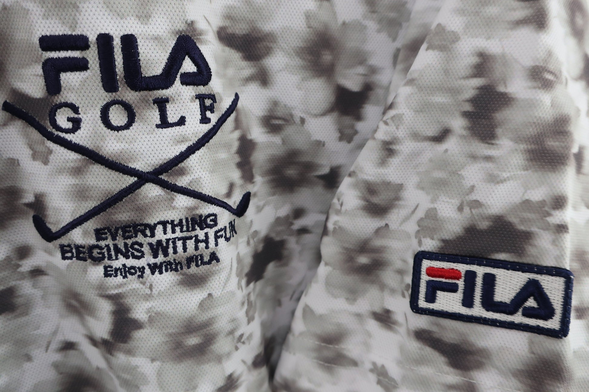 FILA GOLF(フィラゴルフ) ポロシャツ 白グレー総柄 メンズ L A-2
