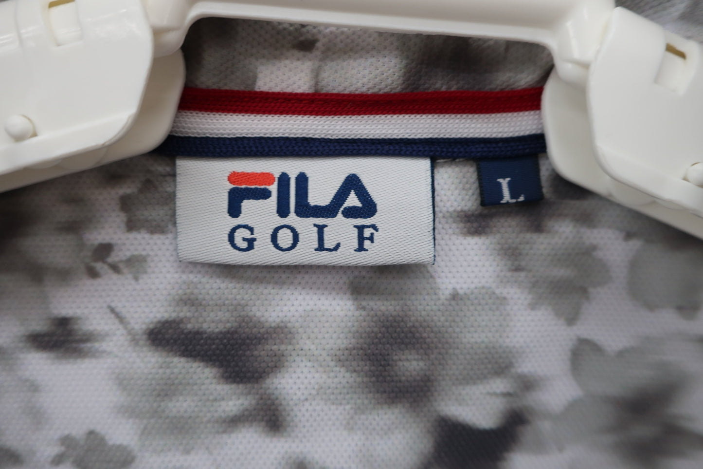 FILA GOLF(フィラゴルフ) ポロシャツ 白グレー総柄 メンズ L A-4