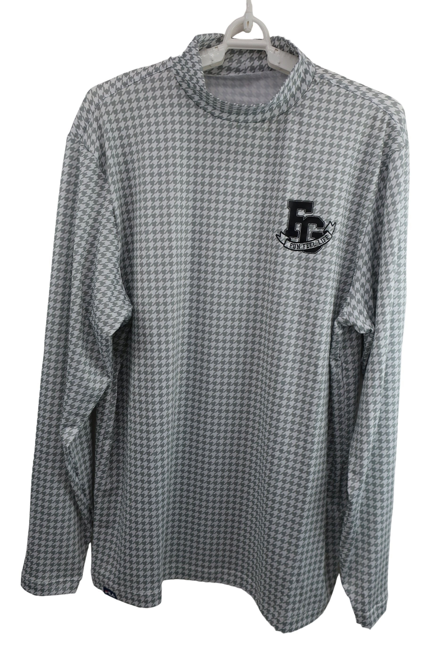 FILA GOLF(フィラゴルフ) ハイネックシャツ 白グレー千鳥柄 メンズ L N-1