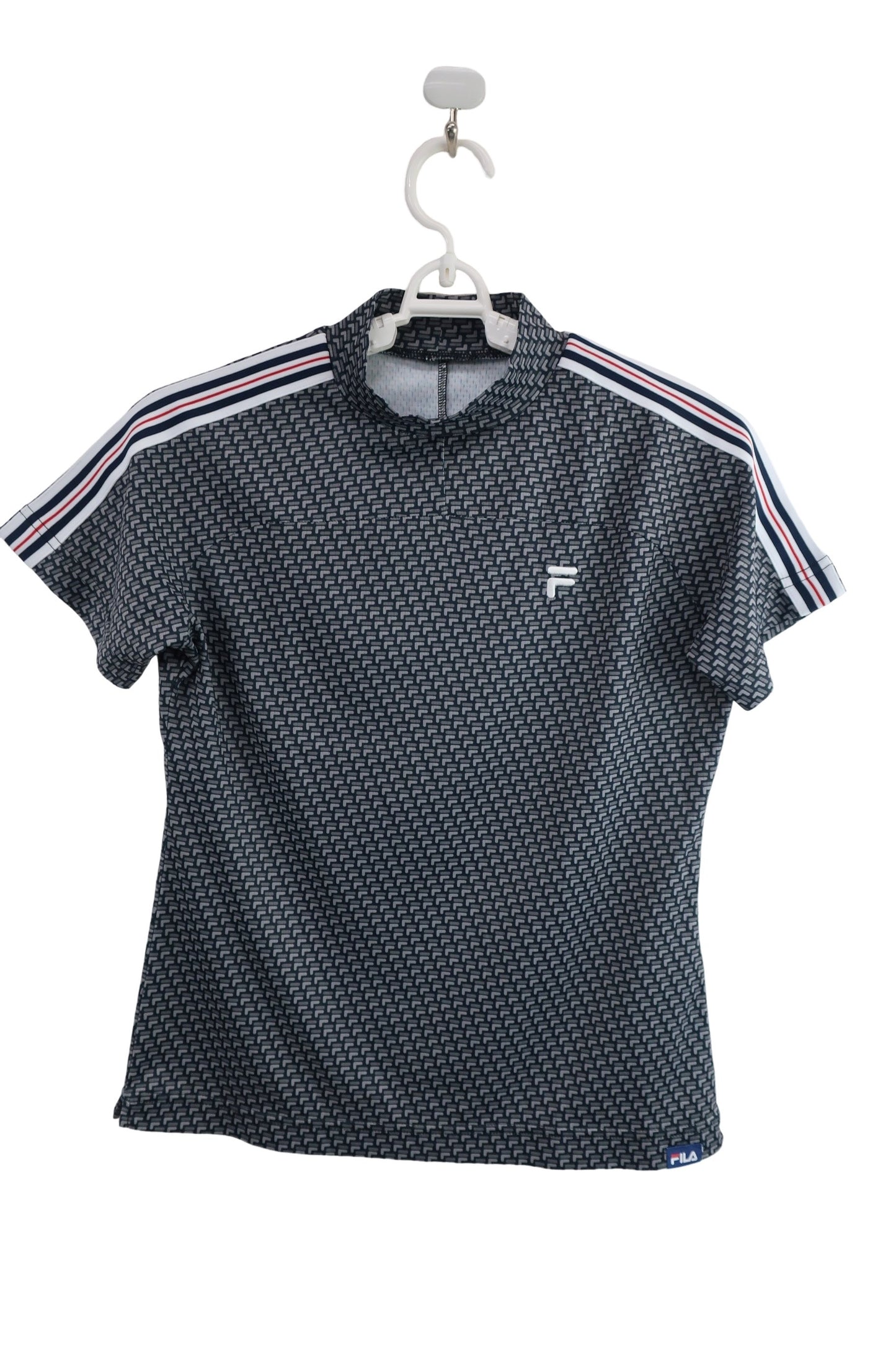 FILA GOLF(フィラゴルフ) 半袖モックネックシャツ グレーロゴ柄 レディース M A-1