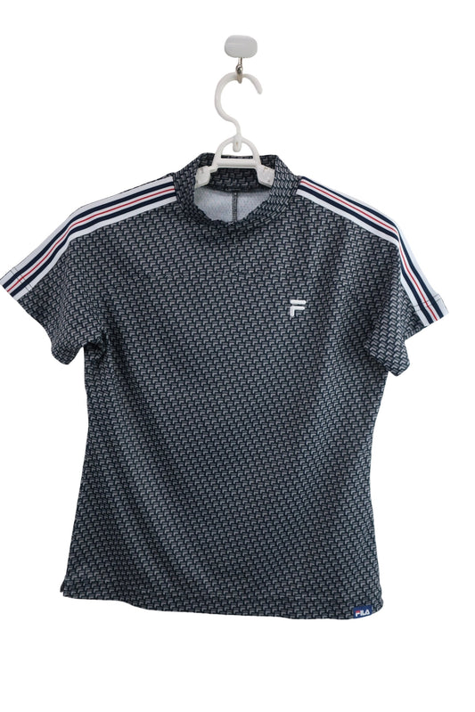 FILA GOLF(フィラゴルフ) 半袖モックネックシャツ グレーロゴ柄 レディース M A-1
