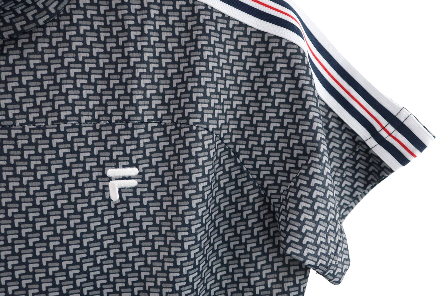 FILA GOLF(フィラゴルフ) 半袖モックネックシャツ グレーロゴ柄 レディース M A-2