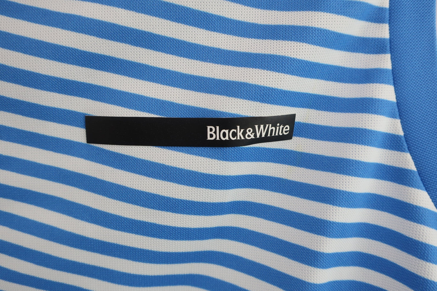 Black & White(ブラック&ホワイト) ノースリーブモックネックシャツ 白水色ボーダー レディース L A-2