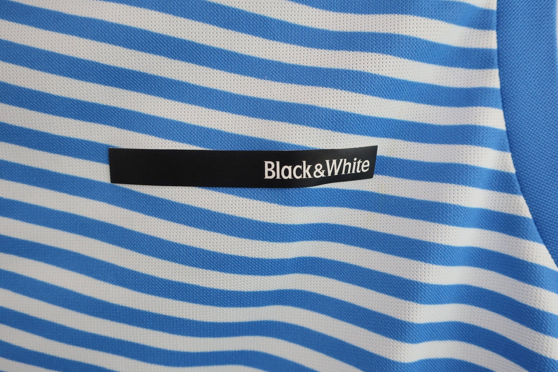 Black & White(ブラック&ホワイト) ノースリーブモックネックシャツ 白水色ボーダー レディース L A-2