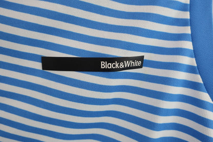 Black & White(ブラック&ホワイト) ノースリーブモックネックシャツ 白水色ボーダー レディース L A-2