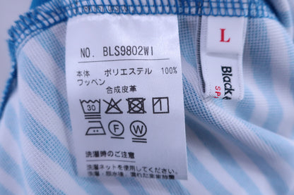 Black & White(ブラック&ホワイト) ノースリーブモックネックシャツ 白水色ボーダー レディース L A-9