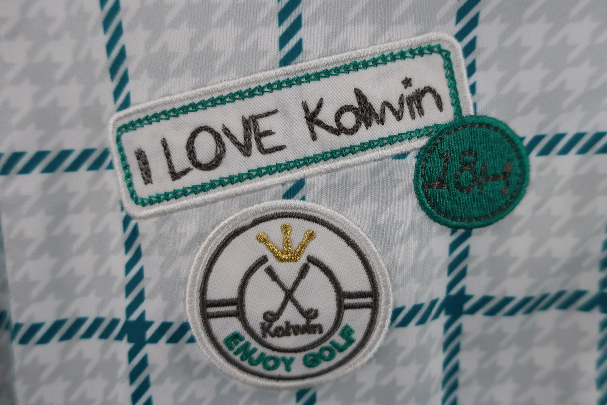 Kolwin(コルウィン) ハーフジップシャツ 白緑チェック レディース L B-3