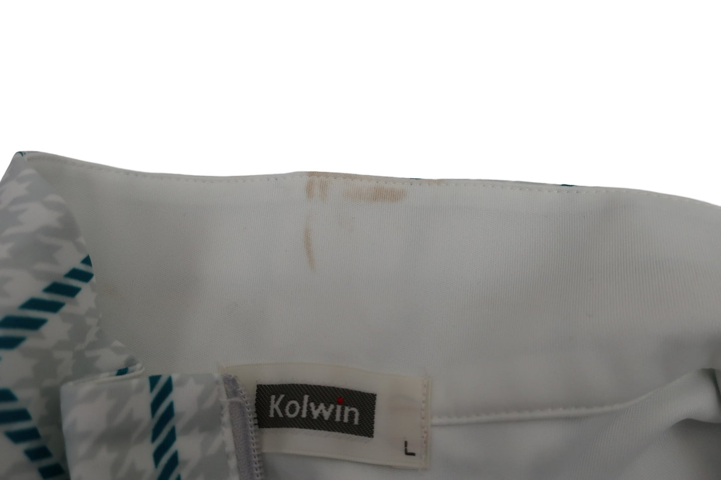 Kolwin(コルウィン) ハーフジップシャツ 白緑チェック レディース L B-5