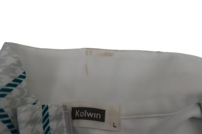 Kolwin(コルウィン) ハーフジップシャツ 白緑チェック レディース L B-5