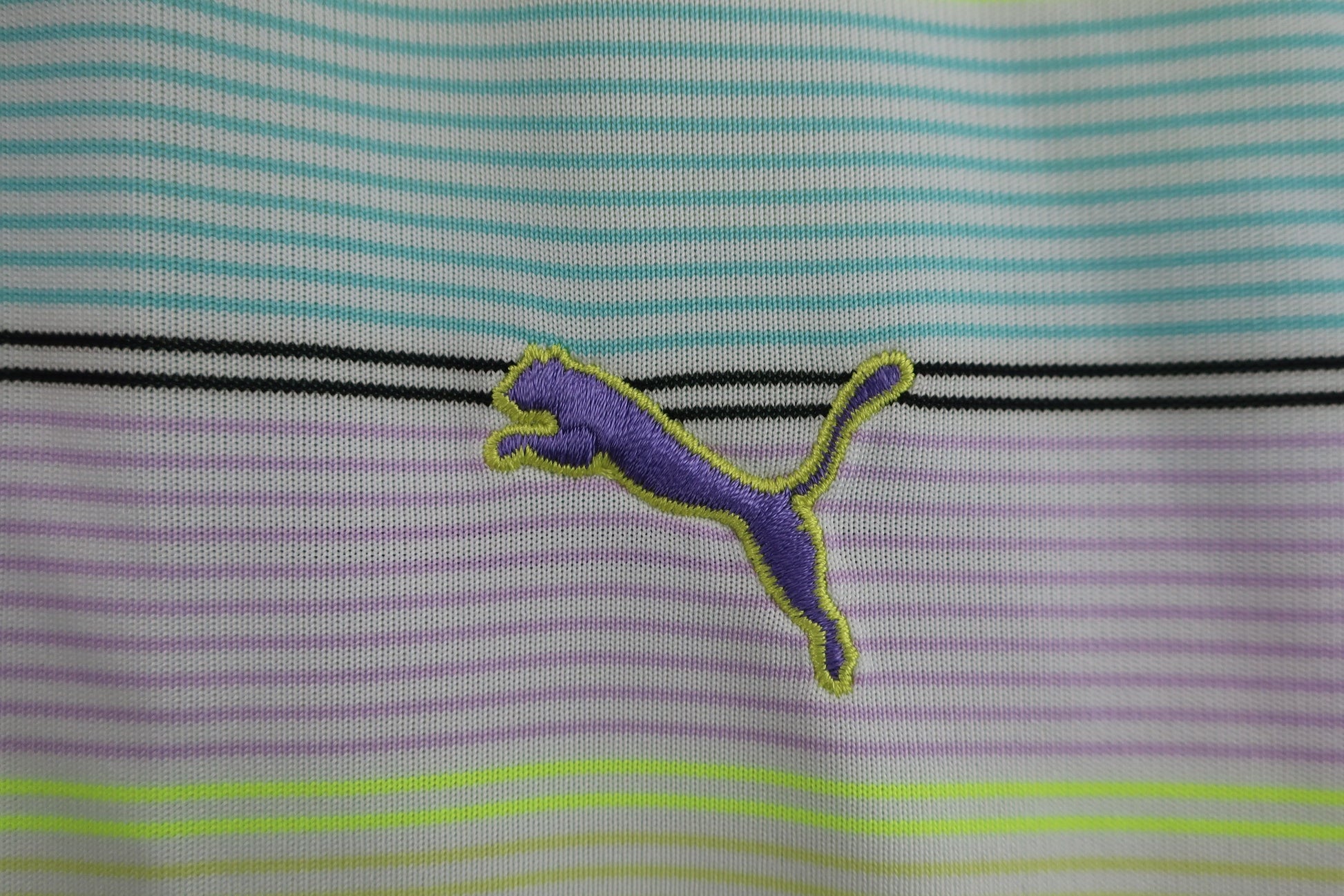 PUMA GOLF(プーマゴルフ) ポロシャツ 青緑紫黄色ボーダー レディース XL A-2
