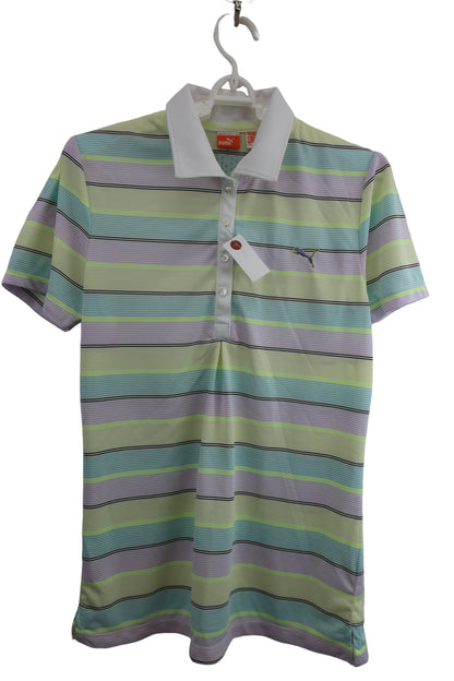 PUMA GOLF(プーマゴルフ) ポロシャツ 青緑紫黄色ボーダー レディース XL A-1