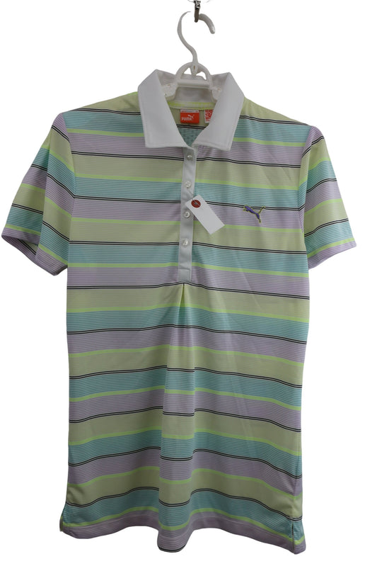 PUMA GOLF(プーマゴルフ) ポロシャツ 青緑紫黄色ボーダー レディース XL A-1