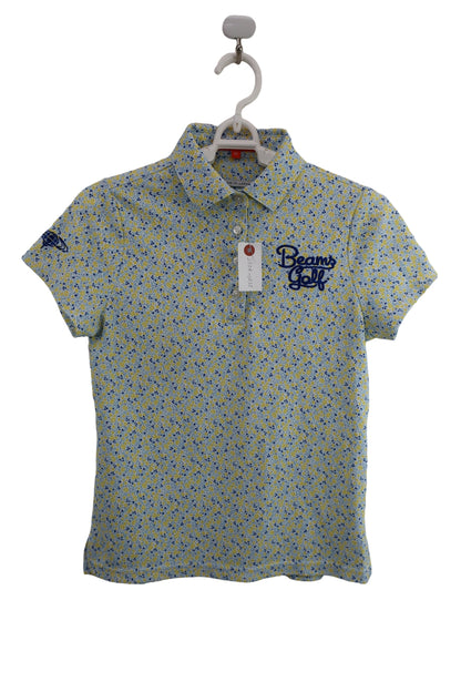 BEAMS GOLF(ビームスゴルフ) ポロシャツ 水色黄色花柄 レディース M A-1