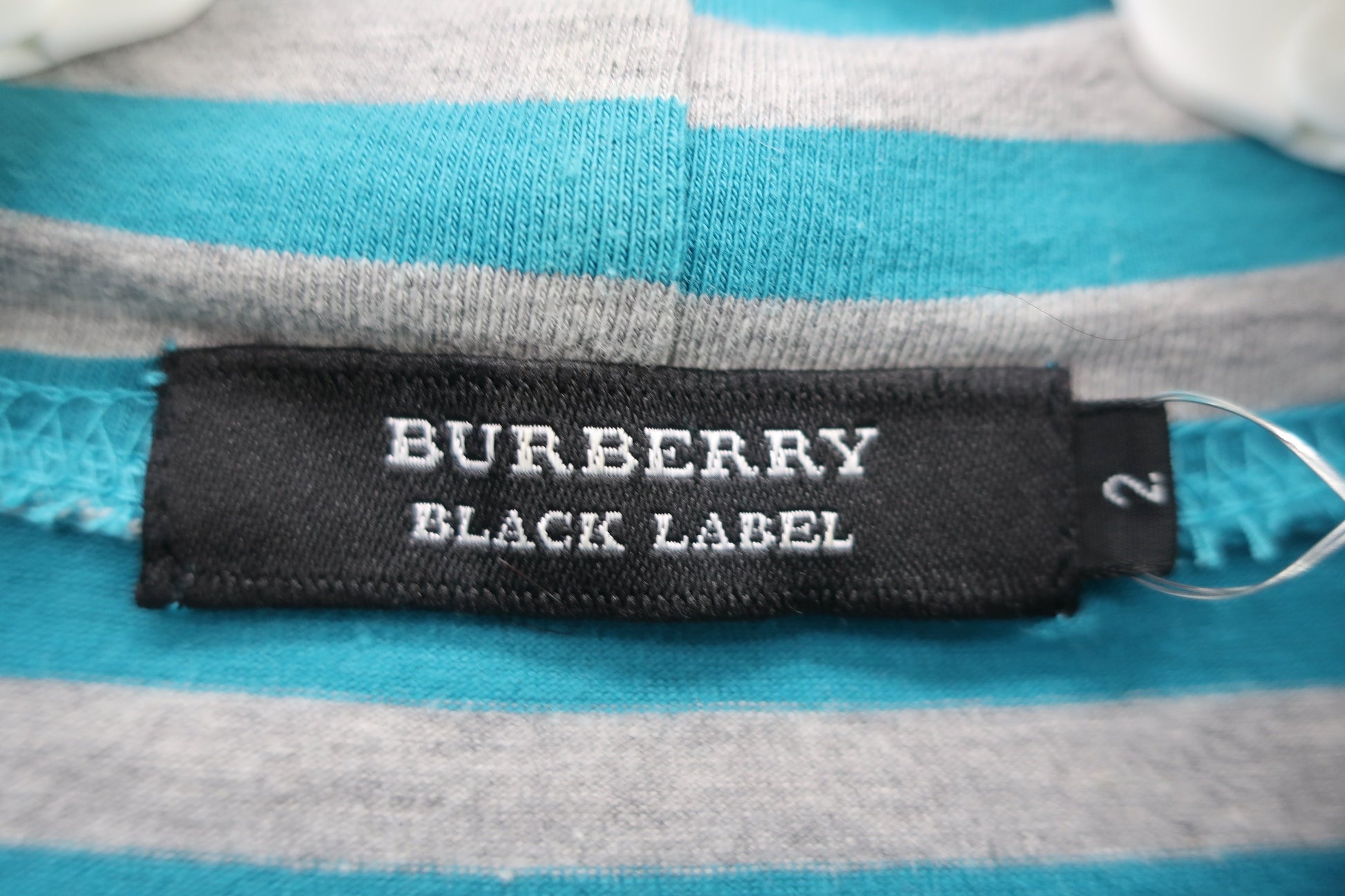 BURBERRY(バーバリー) ハイネックシャツ グレー青系ボーダー メンズ 2 B-3