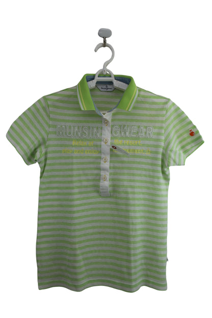 Munsingwear(マンシングウェア) 半袖ポロシャツ 黄緑白ボーダー レディース M B-1