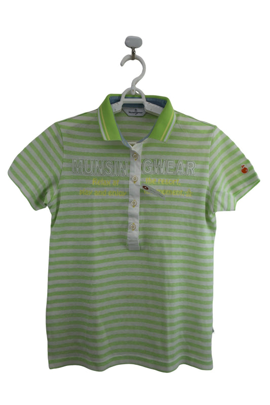 Munsingwear(マンシングウェア) 半袖ポロシャツ 黄緑白ボーダー レディース M B-1