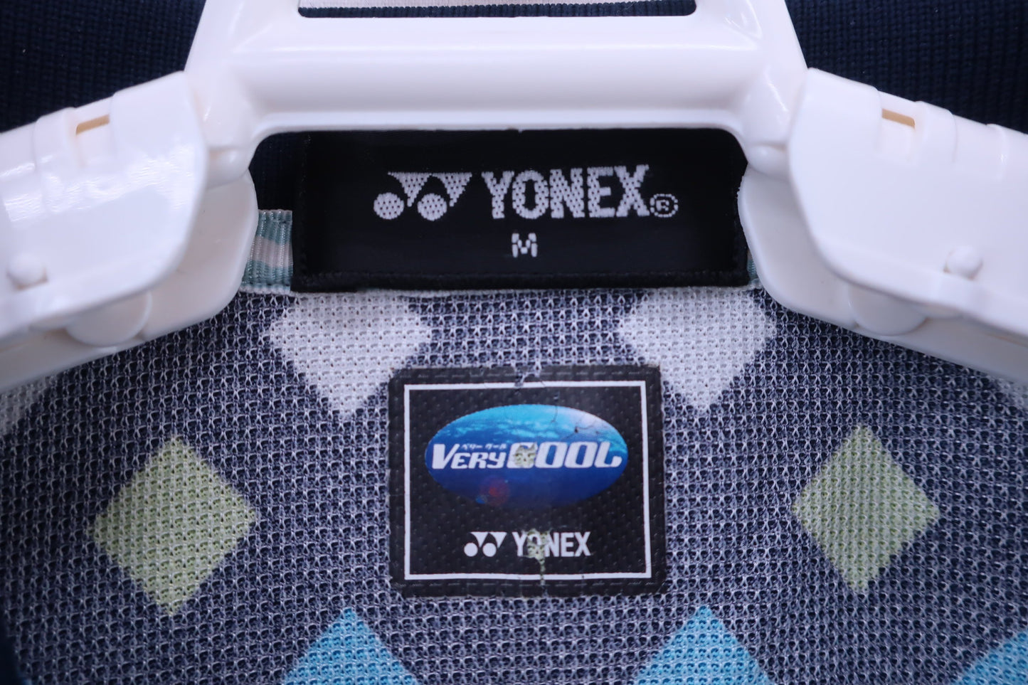 YONEX(ヨネックス) 半袖ポロシャツ 黒地黄緑白青ダイヤ柄 レディース M A-2