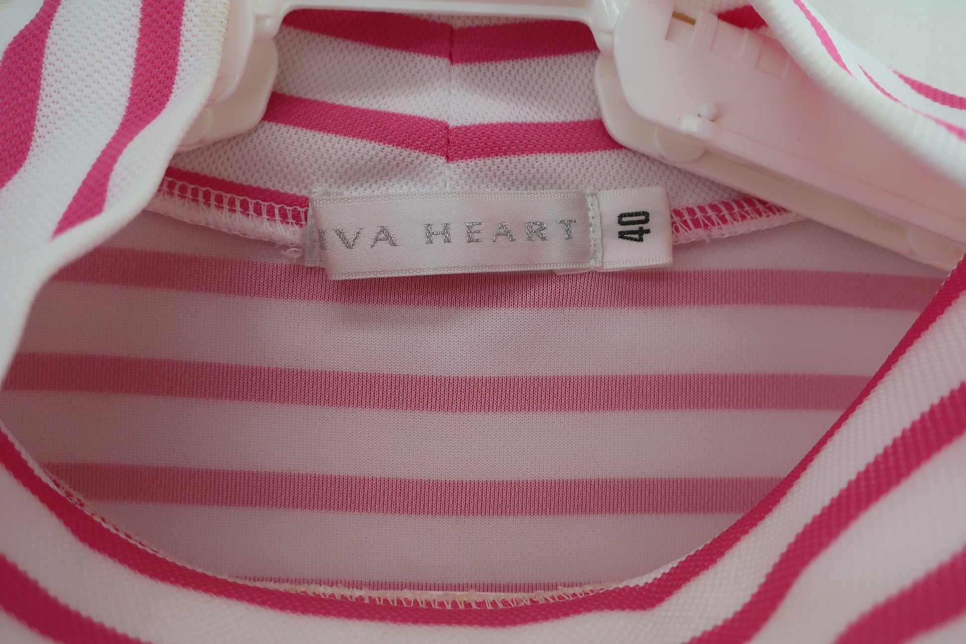 VIVA HEART(ビバハート) 半袖モックネックシャツ ピンク白ボーダー レディース 40 B-3