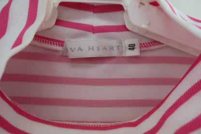 VIVA HEART(ビバハート) 半袖モックネックシャツ ピンク白ボーダー レディース 40 B-3