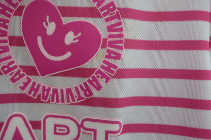 VIVA HEART(ビバハート) 半袖モックネックシャツ ピンク白ボーダー レディース 40 B-4