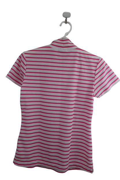 VIVA HEART(ビバハート) 半袖モックネックシャツ ピンク白ボーダー レディース 40 B-6